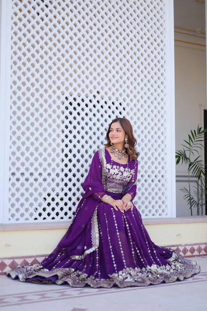 Reception Wear Purple Color Heavy Faux Georgette Lehenga Choli By WTW