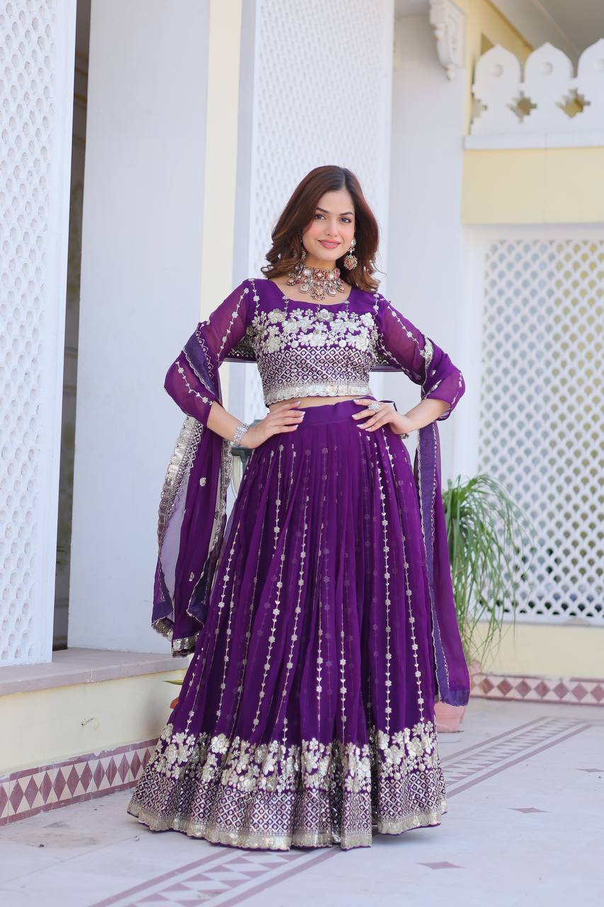 Reception Wear Purple Color Heavy Faux Georgette Lehenga Choli By WTW