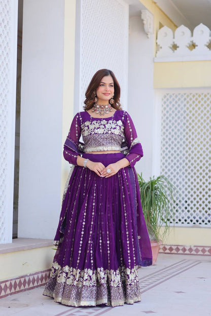 Reception Wear Purple Color Heavy Faux Georgette Lehenga Choli By WTW