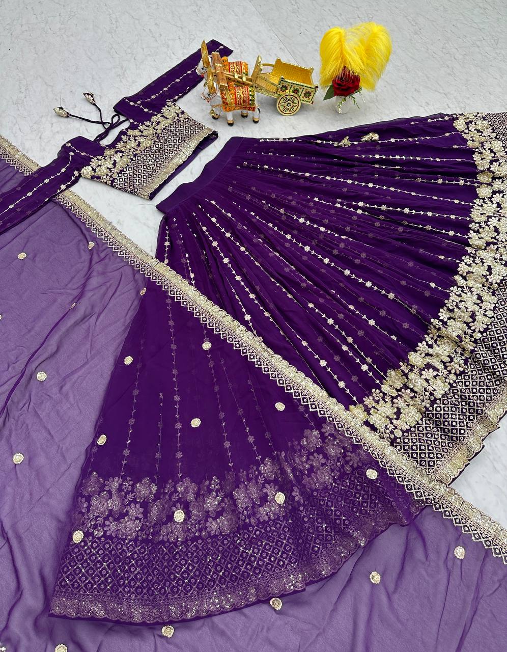 Reception Wear Purple Color Heavy Faux Georgette Lehenga Choli By WTW