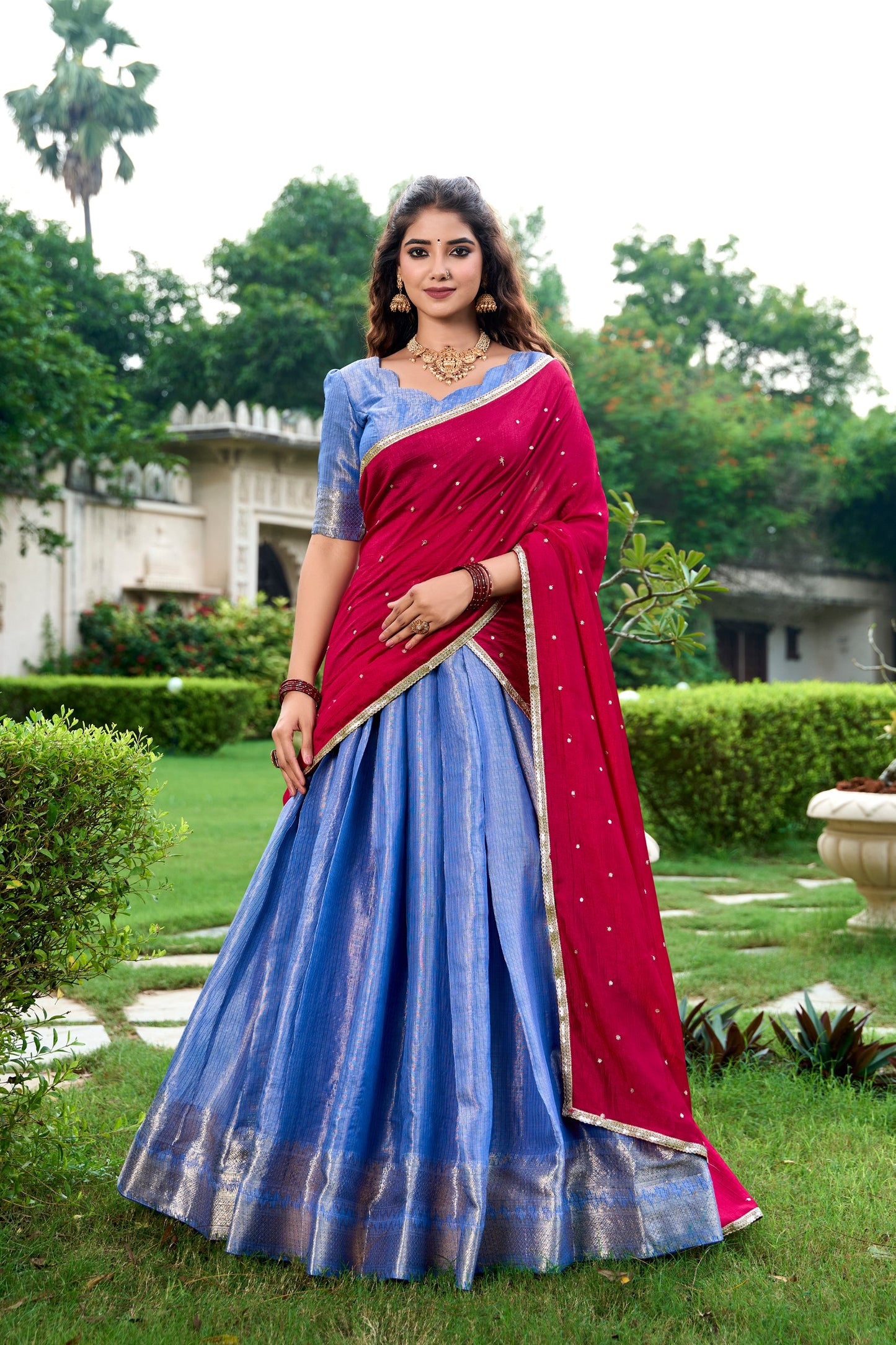 Special Royal Blue Color Zari Weaving Silk Event Wear Lehenga Choli By WTW