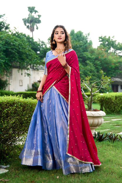 Special Royal Blue Color Zari Weaving Silk Event Wear Lehenga Choli By WTW