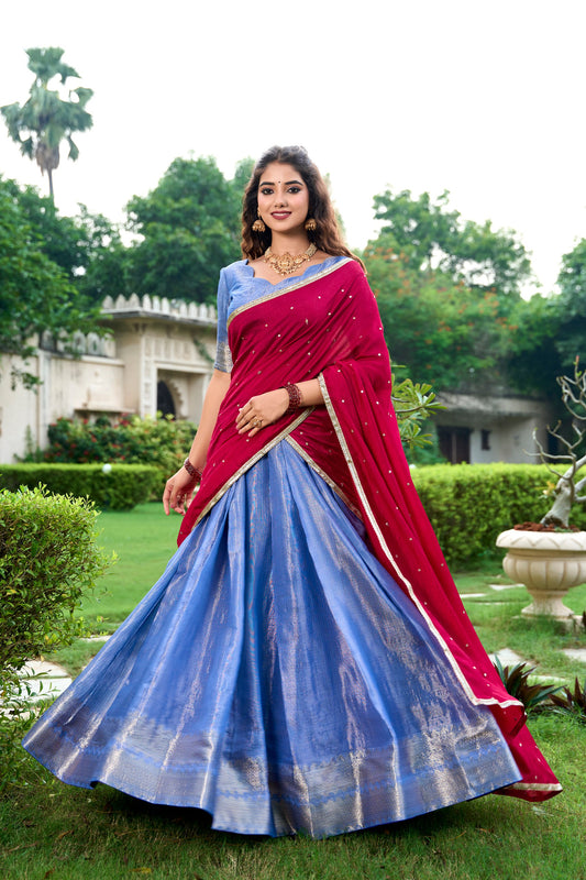 Special Royal Blue Color Zari Weaving Silk Event Wear Lehenga Choli By WTW