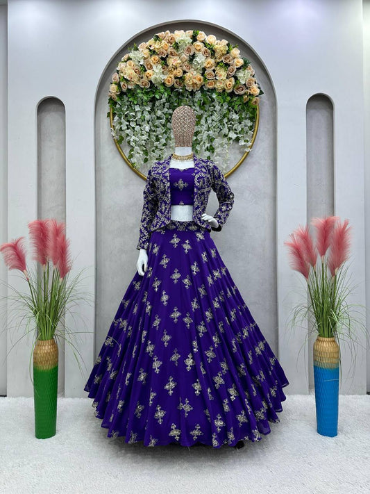 Blue Color Georgette Jacket Style Lehenga Choli By WTW