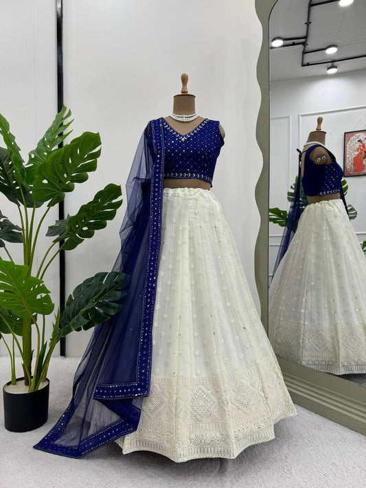 Blue Color Wedding Wear Georgette Sequence Work Lehenga Choli By WTW