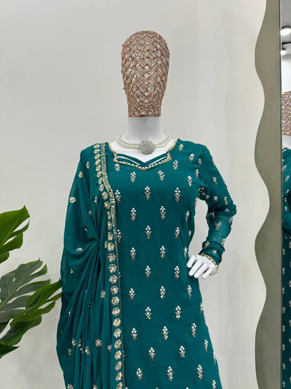 Grand Peacock Green Georgette Fancy Lace Border Salwar Suit By WTW