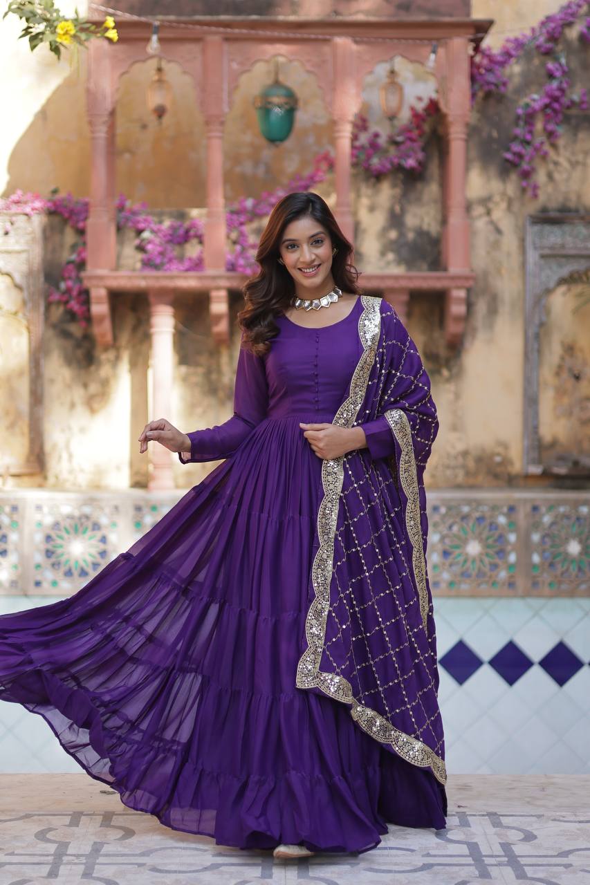 Aarushi Purple Georgette Embroidered Flared Anarkali Gown By WTW