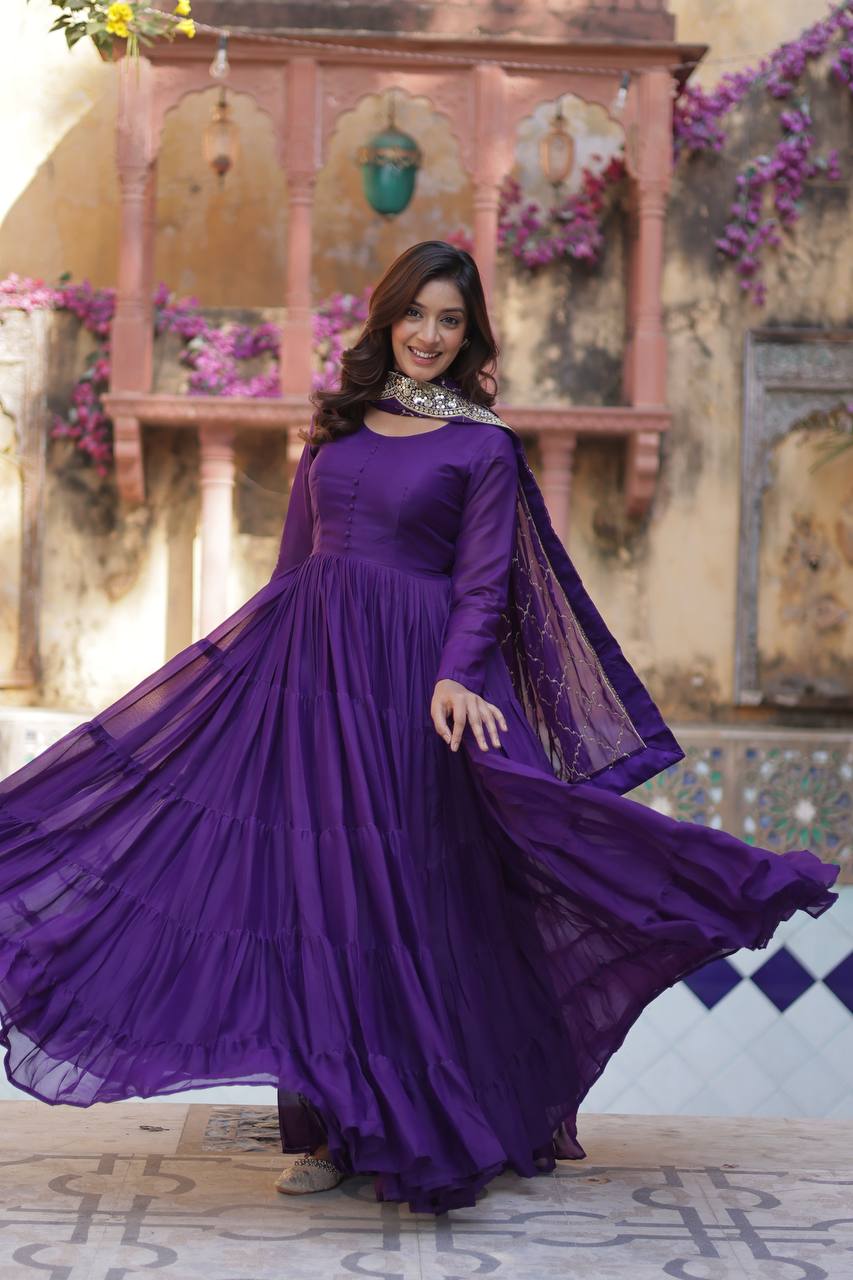 Aarushi Purple Georgette Embroidered Flared Anarkali Gown By WTW