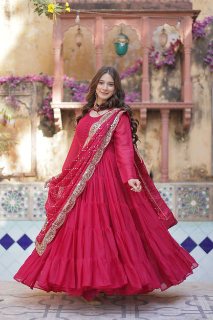 Aarushi Pink Georgette Embroidered Flared Anarkali Gown By WTW