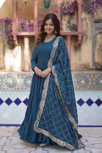 Aarushi Rama Georgette Embroidered Flared Anarkali Gown By WTW