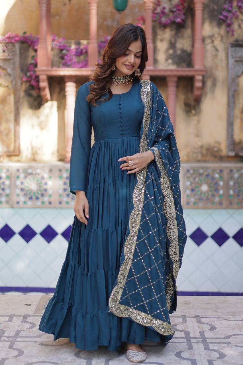 Aarushi Rama Georgette Embroidered Flared Anarkali Gown By WTW