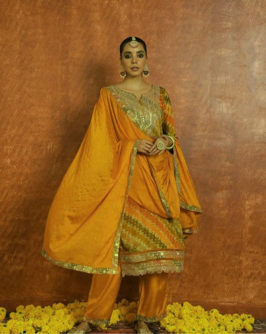 New Designer Pure Chinnon With Heavy Embroidery Sequence Work Top Bottom & Dupatta Set By WTW