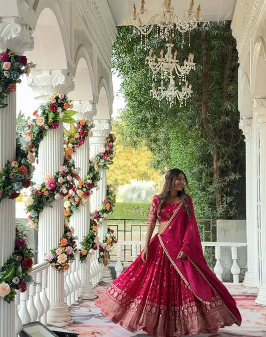 Dark Pink And Gold Lehenga With Choli By WTW