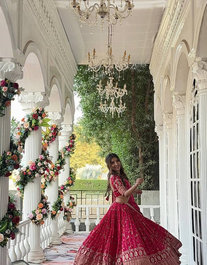 Dark Pink And Gold Lehenga With Choli By WTW