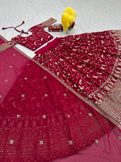 Dark Pink And Gold Lehenga With Choli By WTW