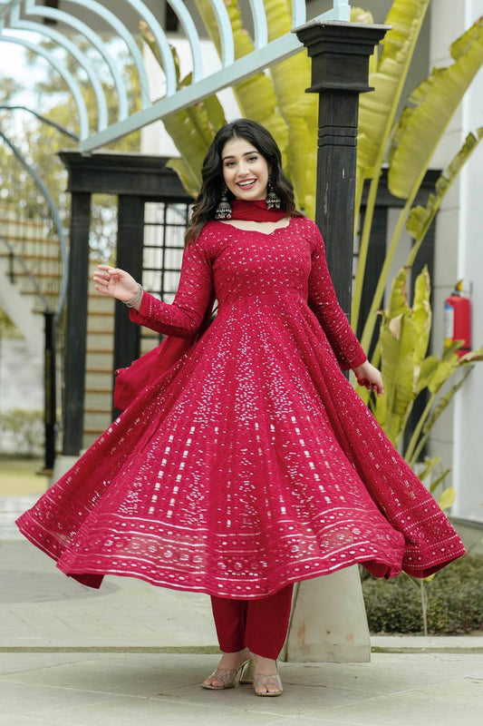 Occasion Wear Embroidery Work Red Color Gown With Duppatta By WTW