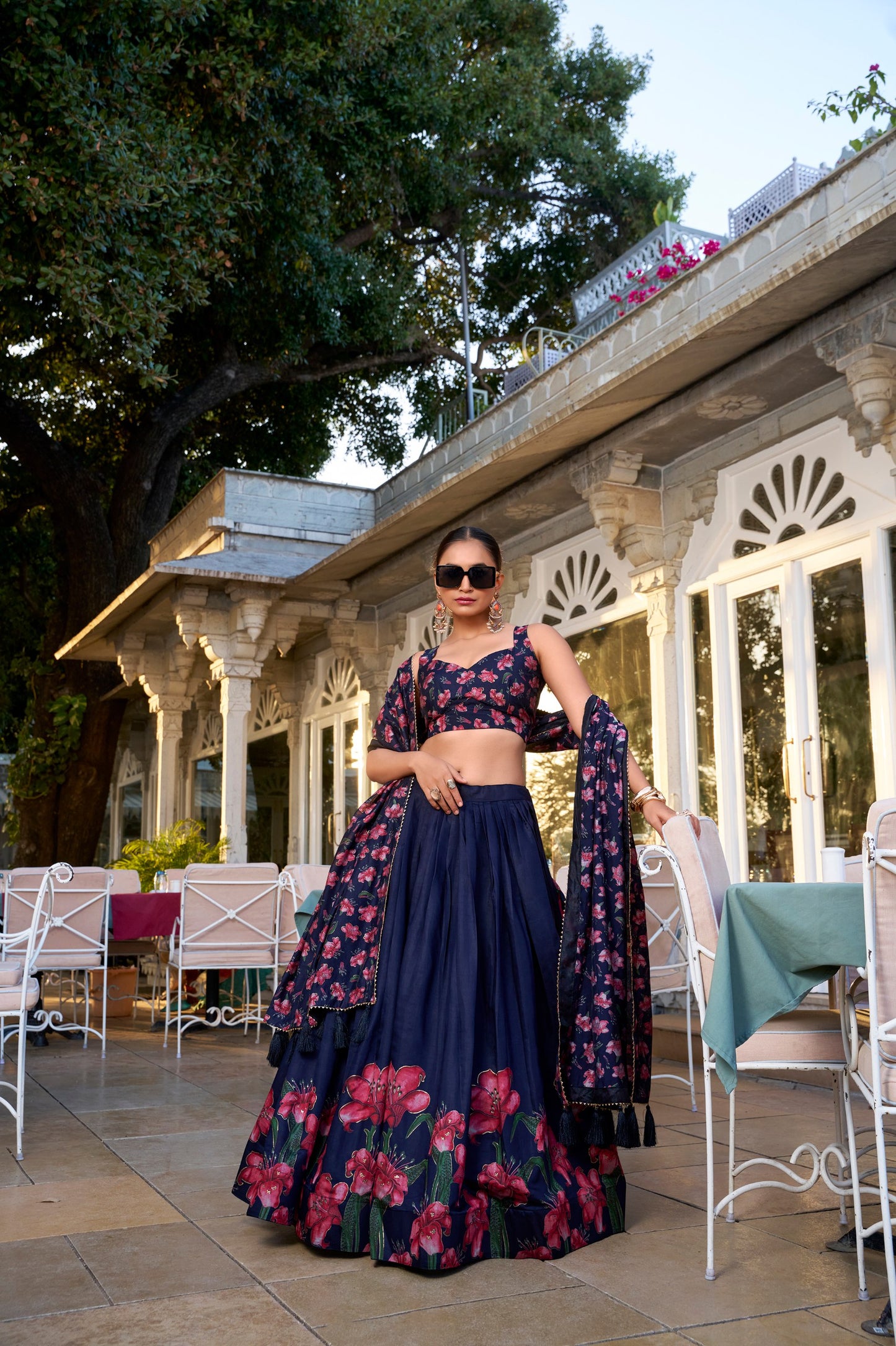 Navy Blue Pure Tussar Silk Lehenga Choli By WTW