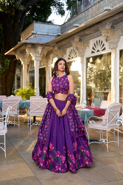 Purple Pure Tussar Silk Lehenga Choli By WTW