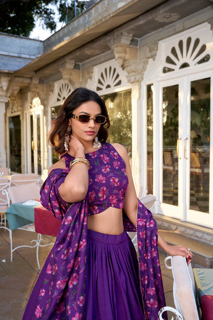 Purple Pure Tussar Silk Lehenga Choli By WTW