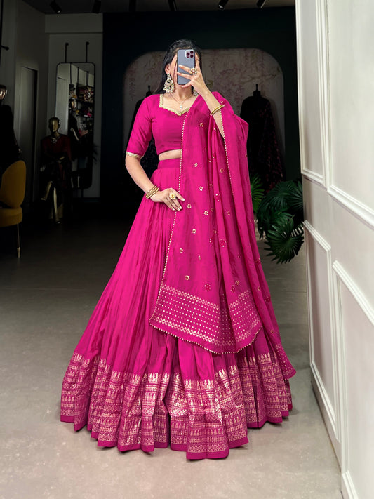 Pink Color Pure Chanderi Zari Work Lehenga Choli By WTW