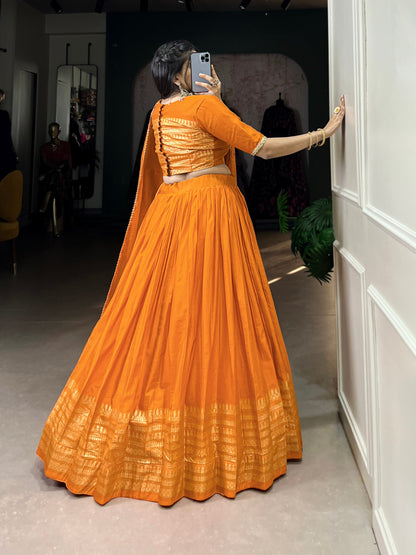 Orange Pure Chanderi Lehenga Choli By WTW