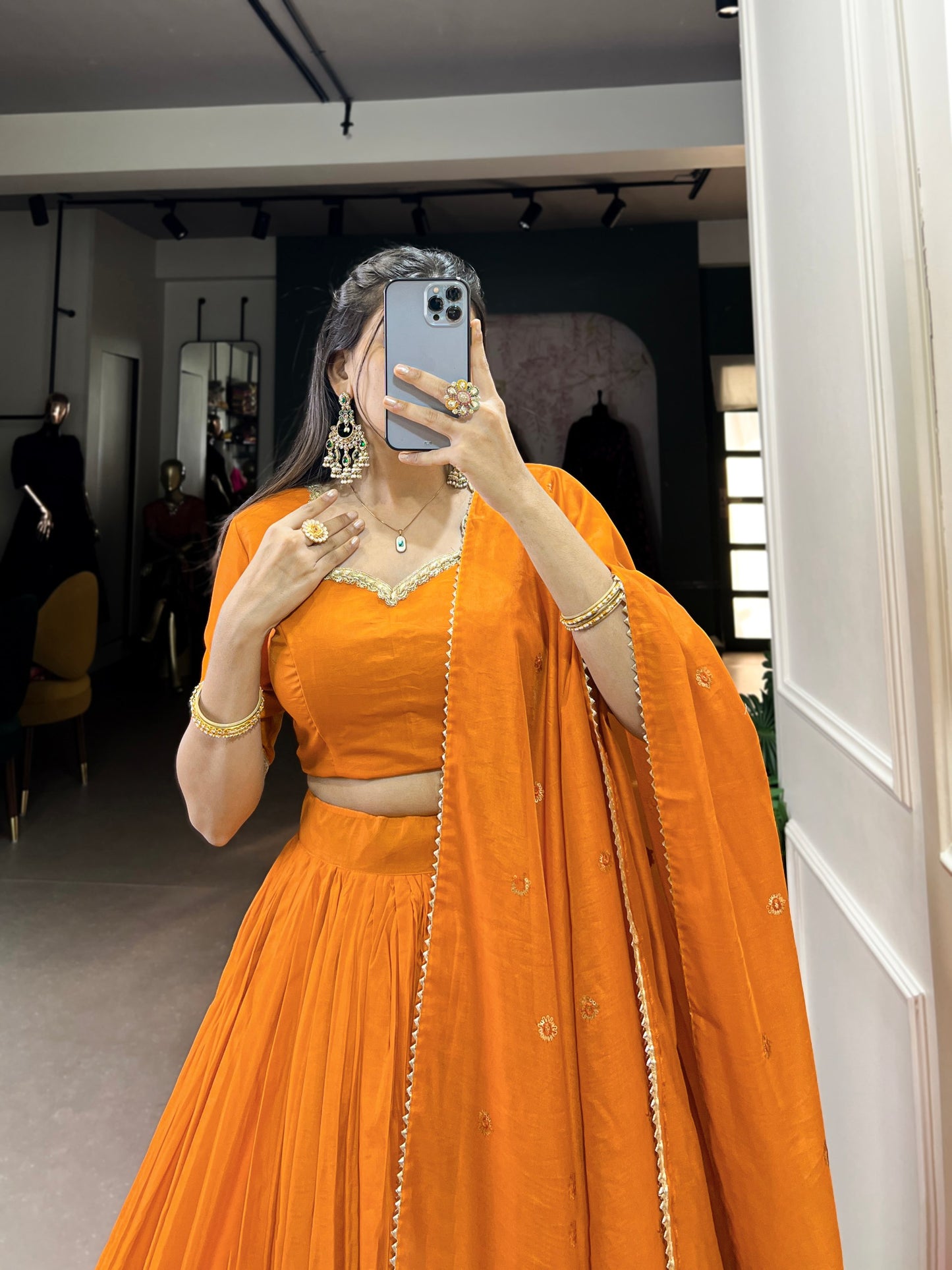 Orange Pure Chanderi Lehenga Choli By WTW