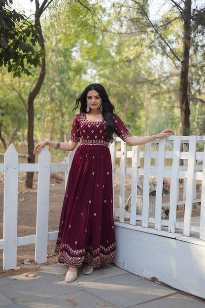 Wine Readymade Georgette Indian Dress By WTW