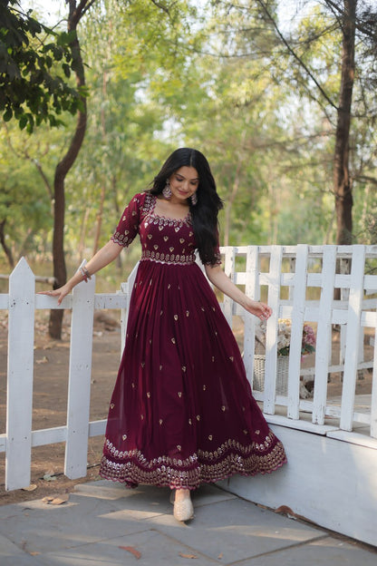 Wine Readymade Georgette Indian Dress By WTW