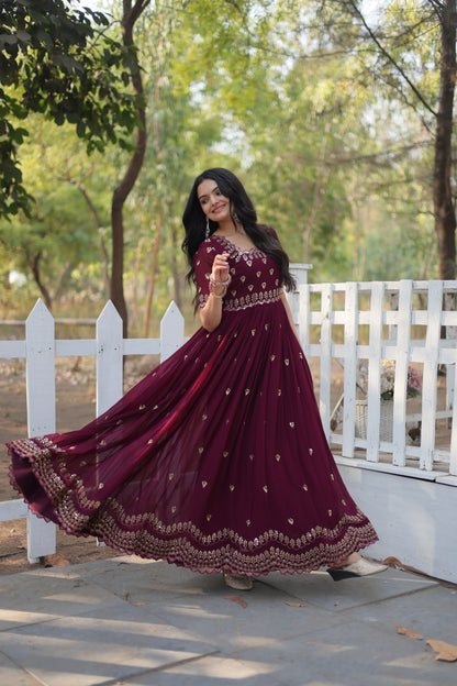 Wine Readymade Georgette Indian Dress By WTW