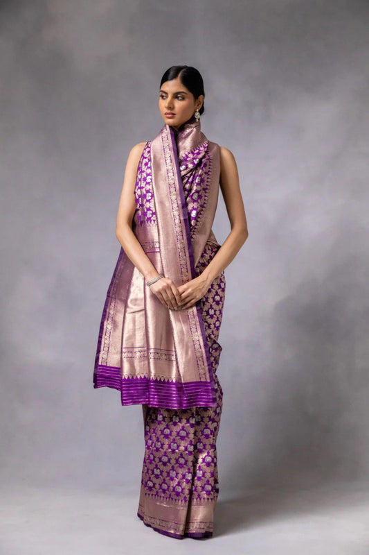 Purple Color Banarasi Jacquard Soft Silk Saree By WTW