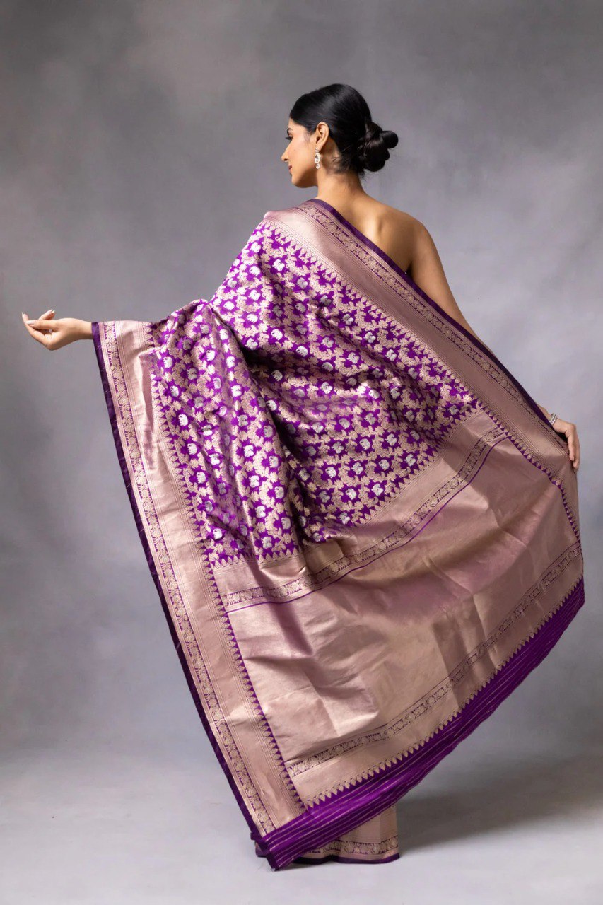 Purple Color Banarasi Jacquard Soft Silk Saree By WTW