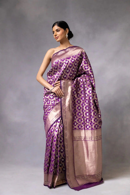 Purple Color Banarasi Jacquard Soft Silk Saree By WTW