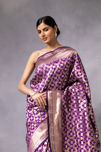 Purple Color Banarasi Jacquard Soft Silk Saree By WTW