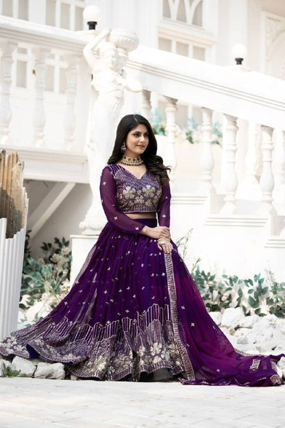 Function Wear Sequence Work Purple Color Georgette Lehenga Choli By WTW