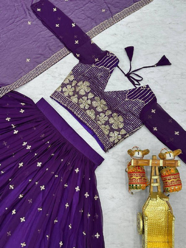 Function Wear Sequence Work Purple Color Georgette Lehenga Choli By WTW