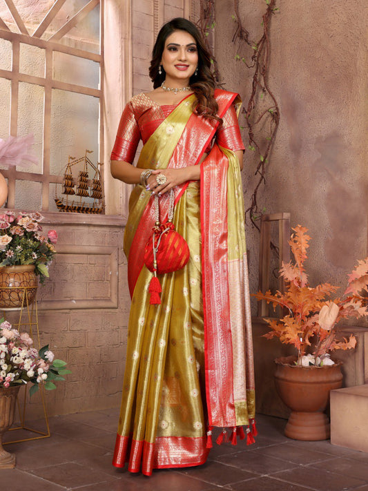 Preferable Tissue Silk Mustard Color Saree By WTW