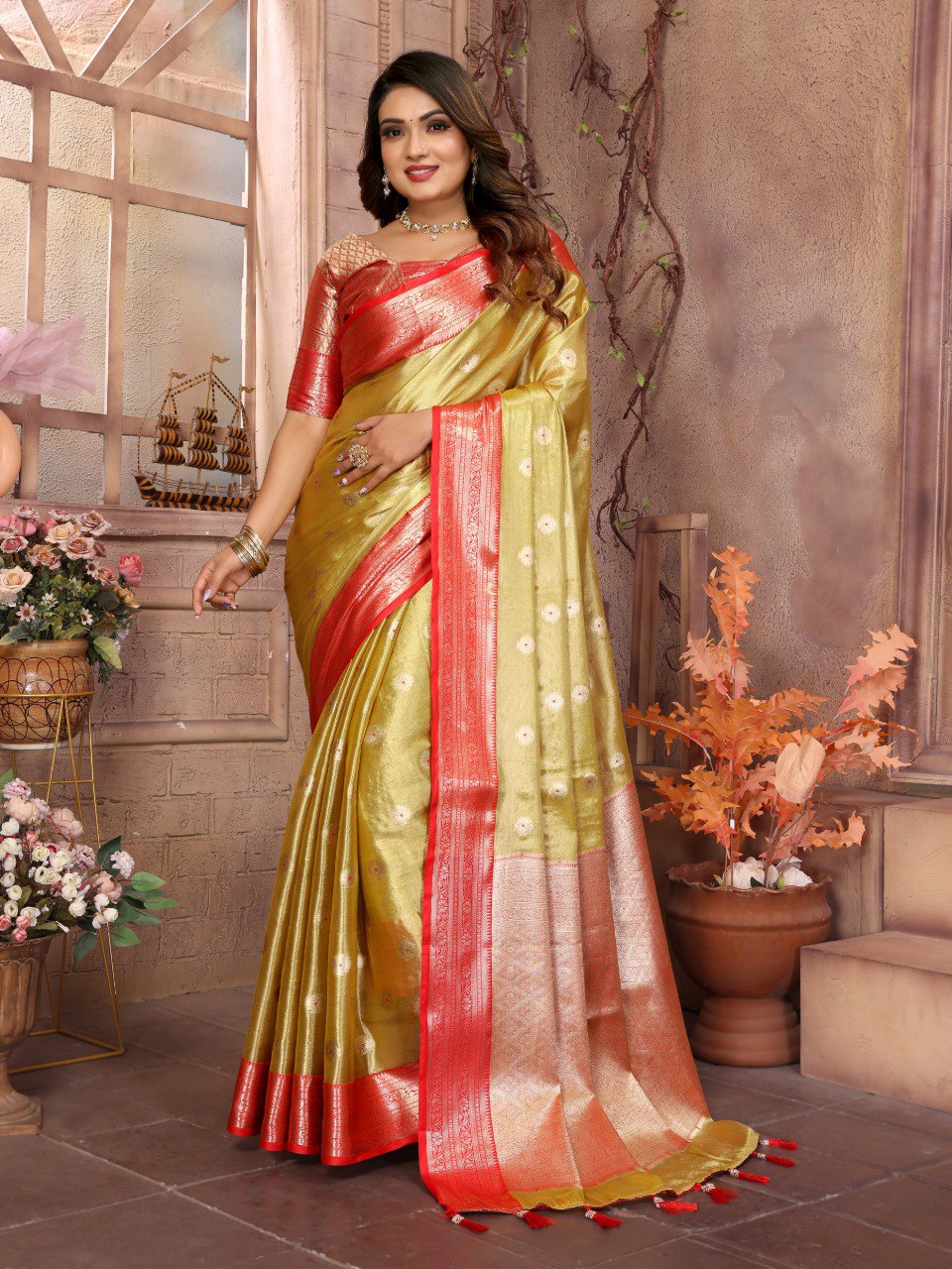 Preferable Tissue Silk Mustard Color Saree By WTW