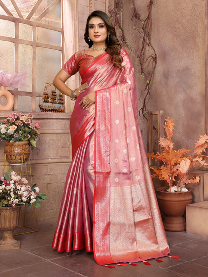 Pattern Wedding & Party Wear Tissue Silk Light Pink Color Saree By WTW