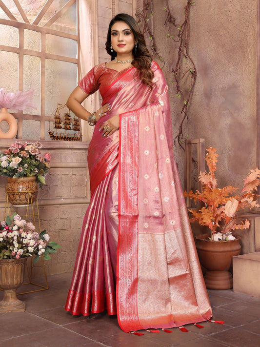 Pattern Wedding & Party Wear Tissue Silk Light Pink Color Saree By WTW