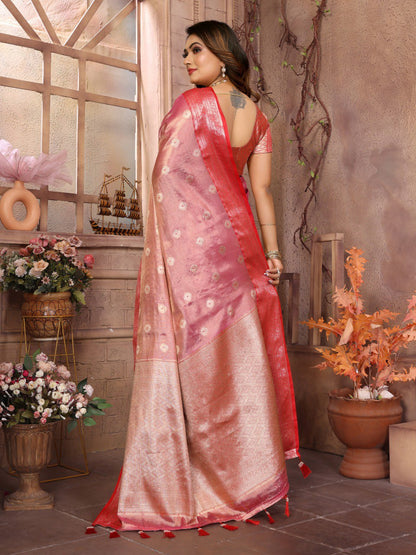 Pattern Wedding & Party Wear Tissue Silk Light Pink Color Saree By WTW
