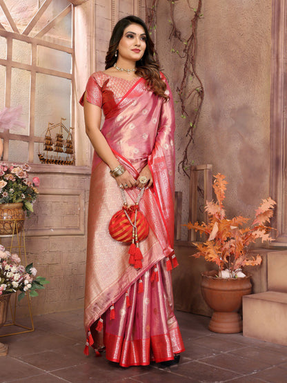 Pattern Wedding & Party Wear Tissue Silk Light Pink Color Saree By WTW