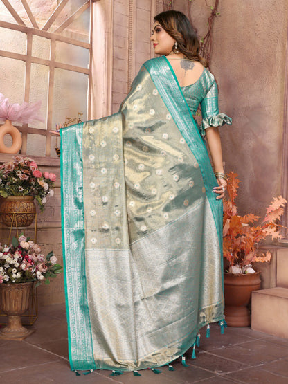 Preferable Tissue Silk Blue Color Saree By WTW