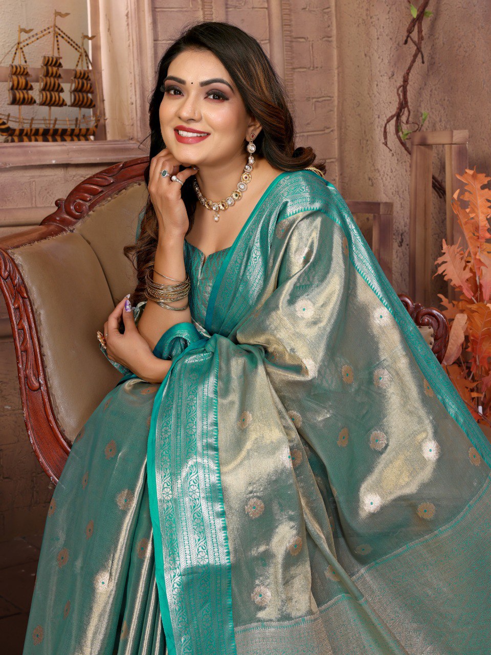 Preferable Tissue Silk Blue Color Saree By WTW