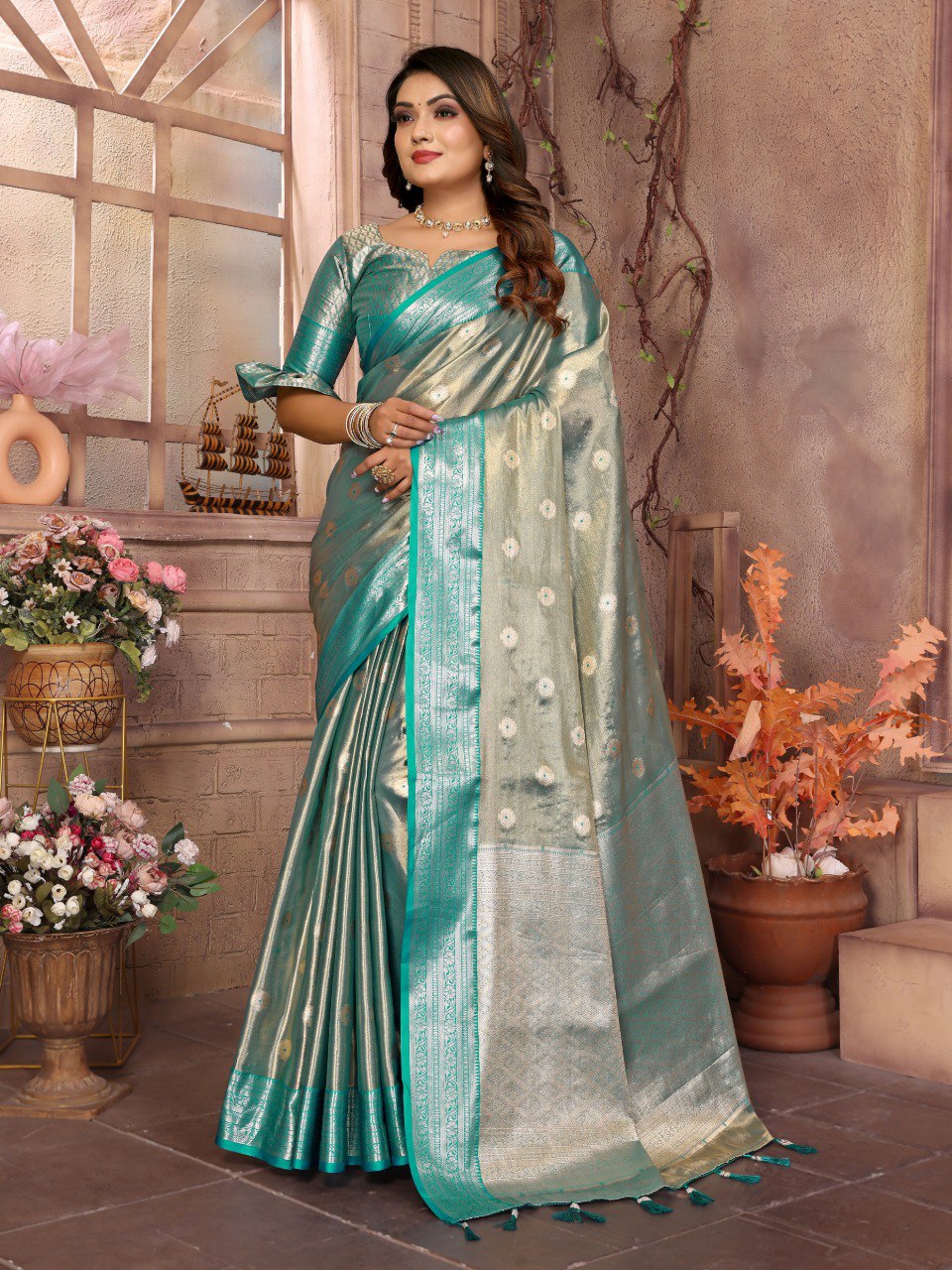 Preferable Tissue Silk Blue Color Saree By WTW
