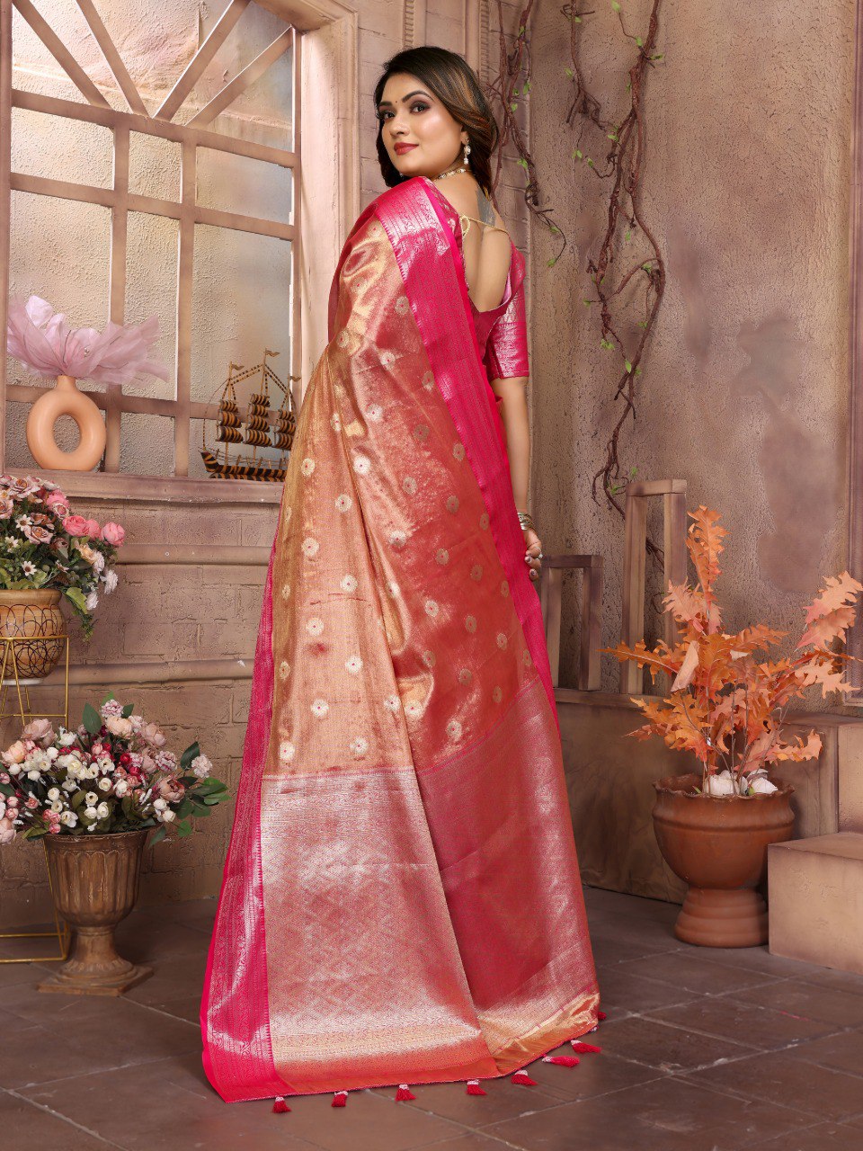 Preferable Tissue Silk Orange Color Saree By WTW