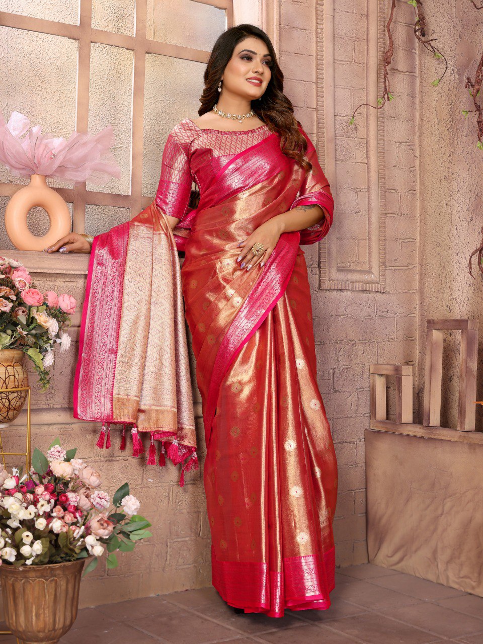 Preferable Tissue Silk Orange Color Saree By WTW