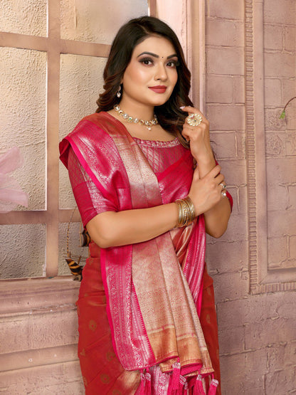 Preferable Tissue Silk Orange Color Saree By WTW