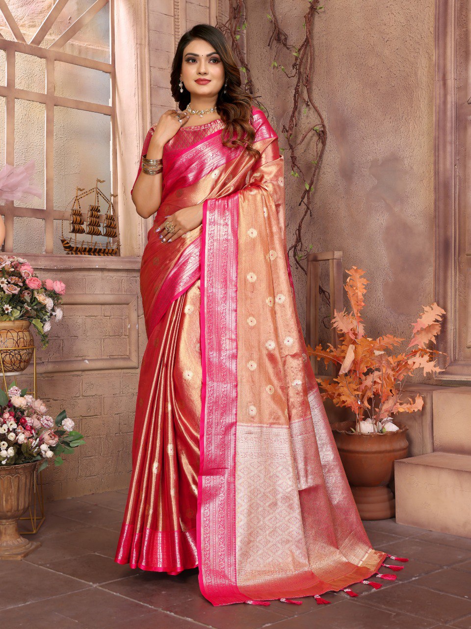 Preferable Tissue Silk Orange Color Saree By WTW