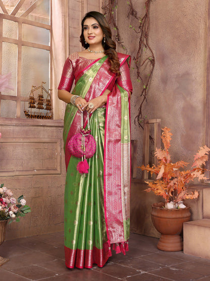 Preferable Tissue Silk Perrot Color Saree By WTW