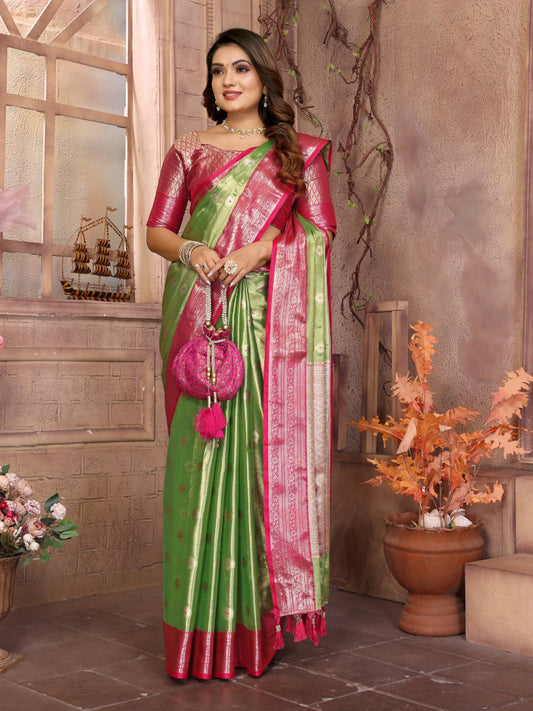 Preferable Tissue Silk Perrot Color Saree By WTW